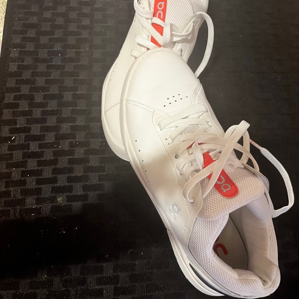 On White and Red Sneakers